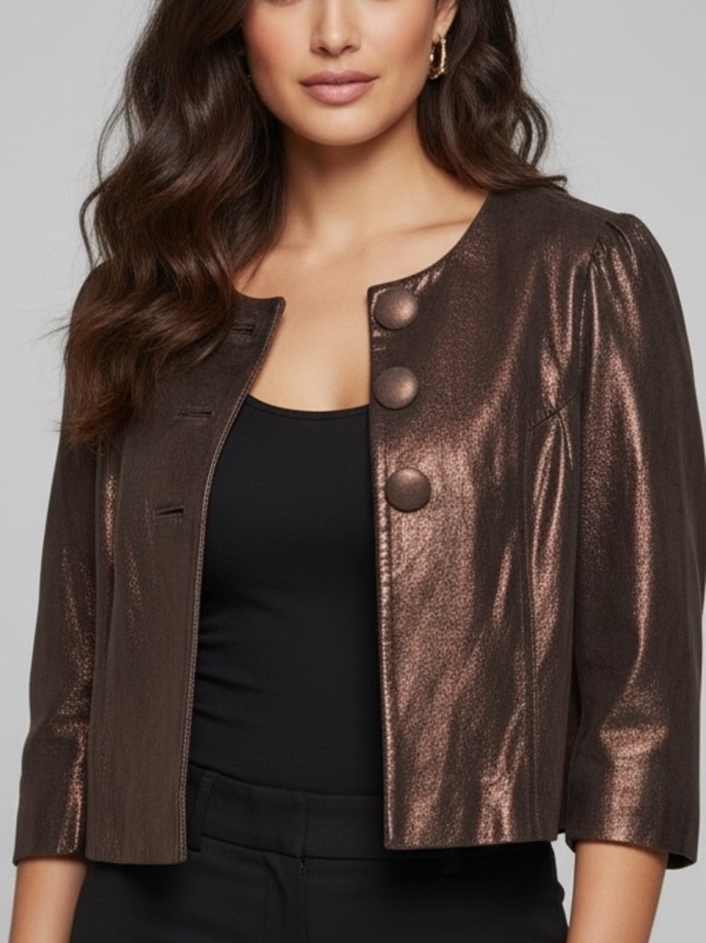 INC International Concepts Metallic Bronze Cropped Blazer